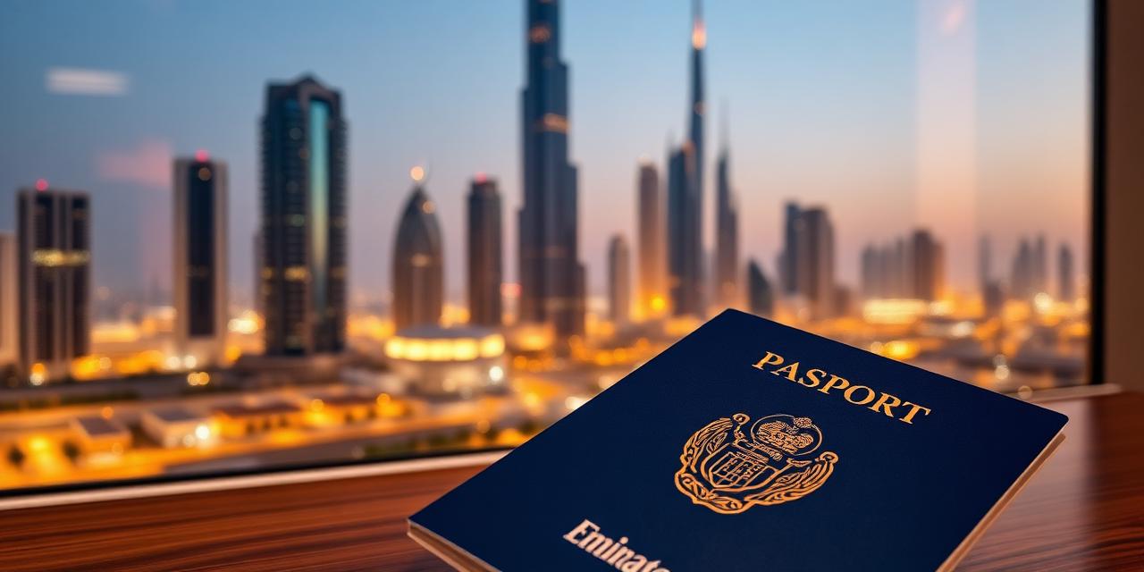 UAE passport and Dubai skyline representing residency services