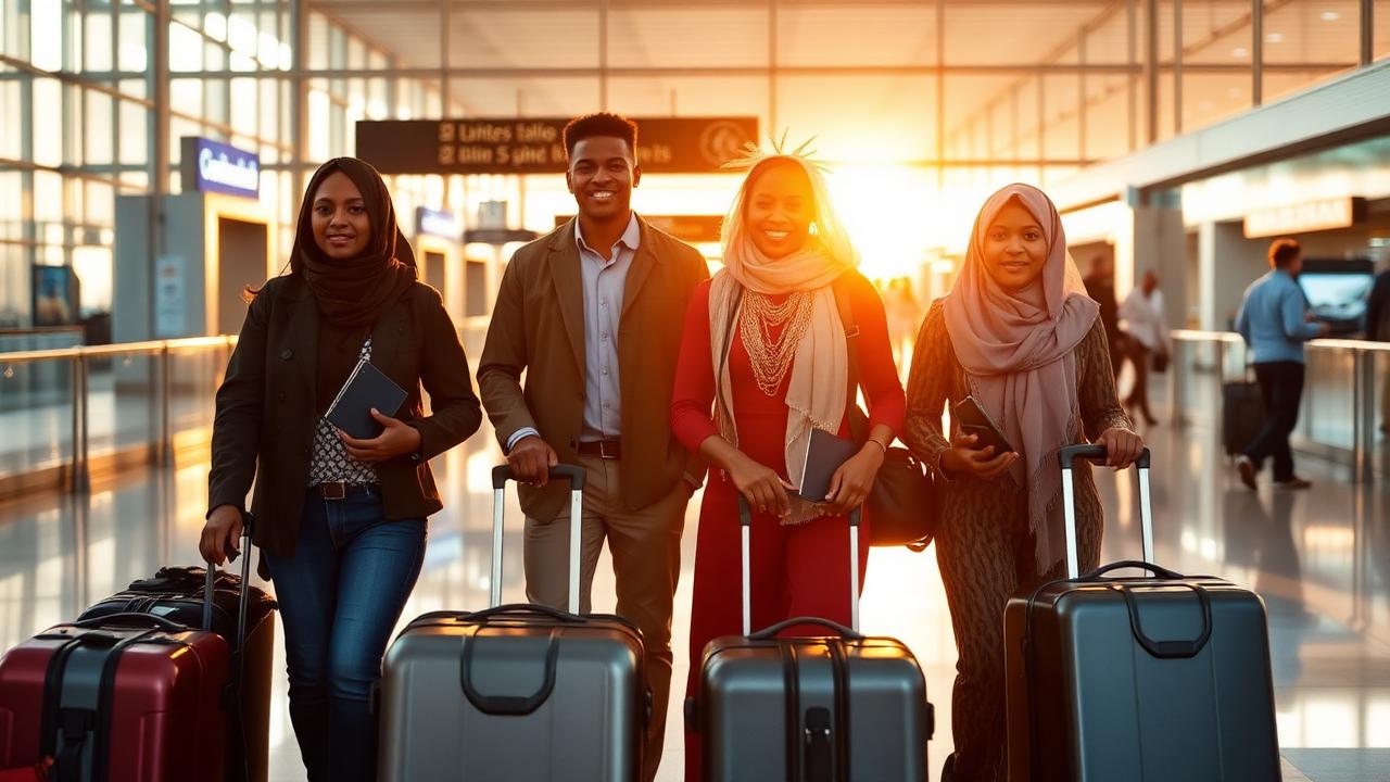 Travellers arriving at Dubai international airport terminal