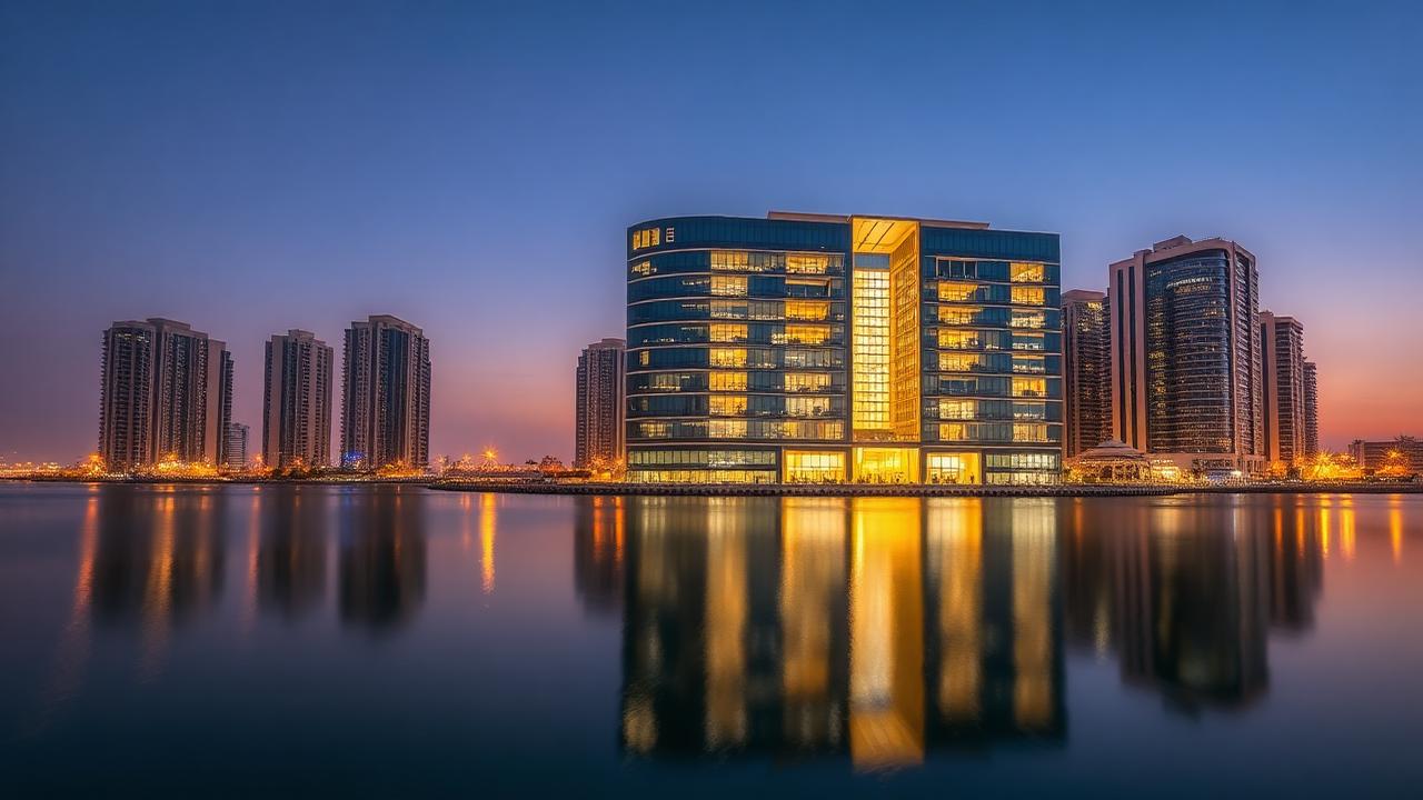 Dubai Business Bay financial district at dusk