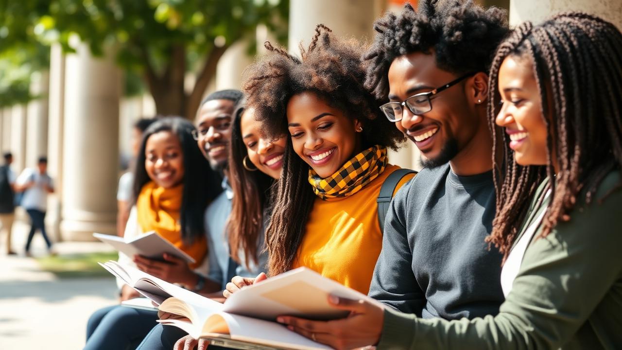 International students studying together on campus